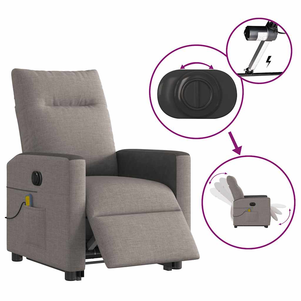 Fauteuil inclinable de massage électrique Taupe Tissu Fauteuils vidaXL