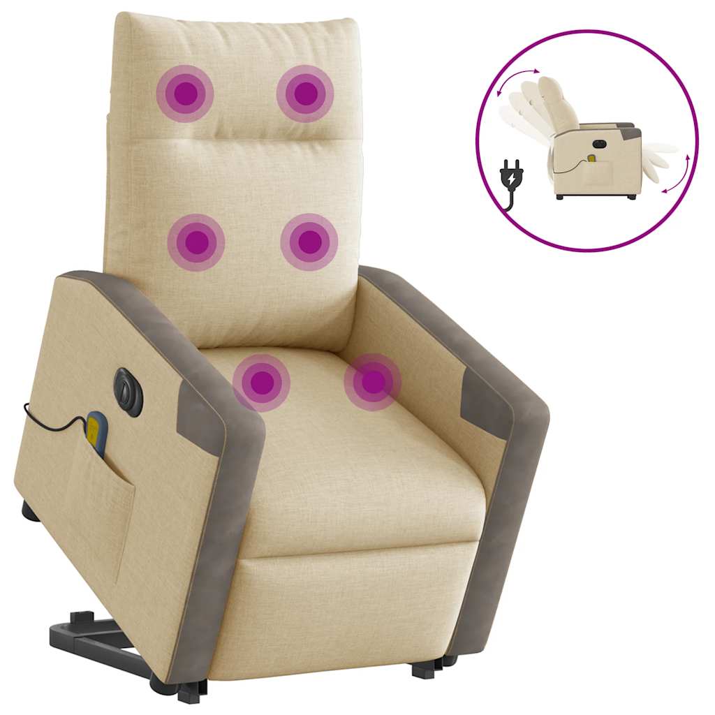 Fauteuil inclinable de massage électrique Crème Tissu Fauteuils vidaXL