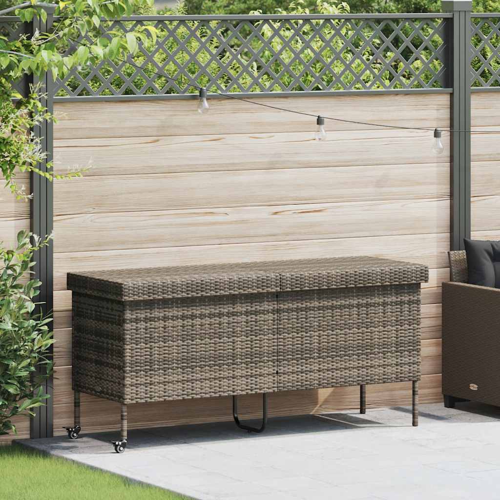 Boîte de rangement de jardin et roues gris résine tressée Coffres de jardin vidaXL