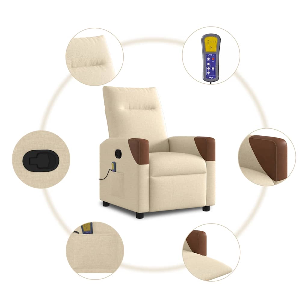 Fauteuil de massage inclinable Crème Tissu Fauteuils vidaXL