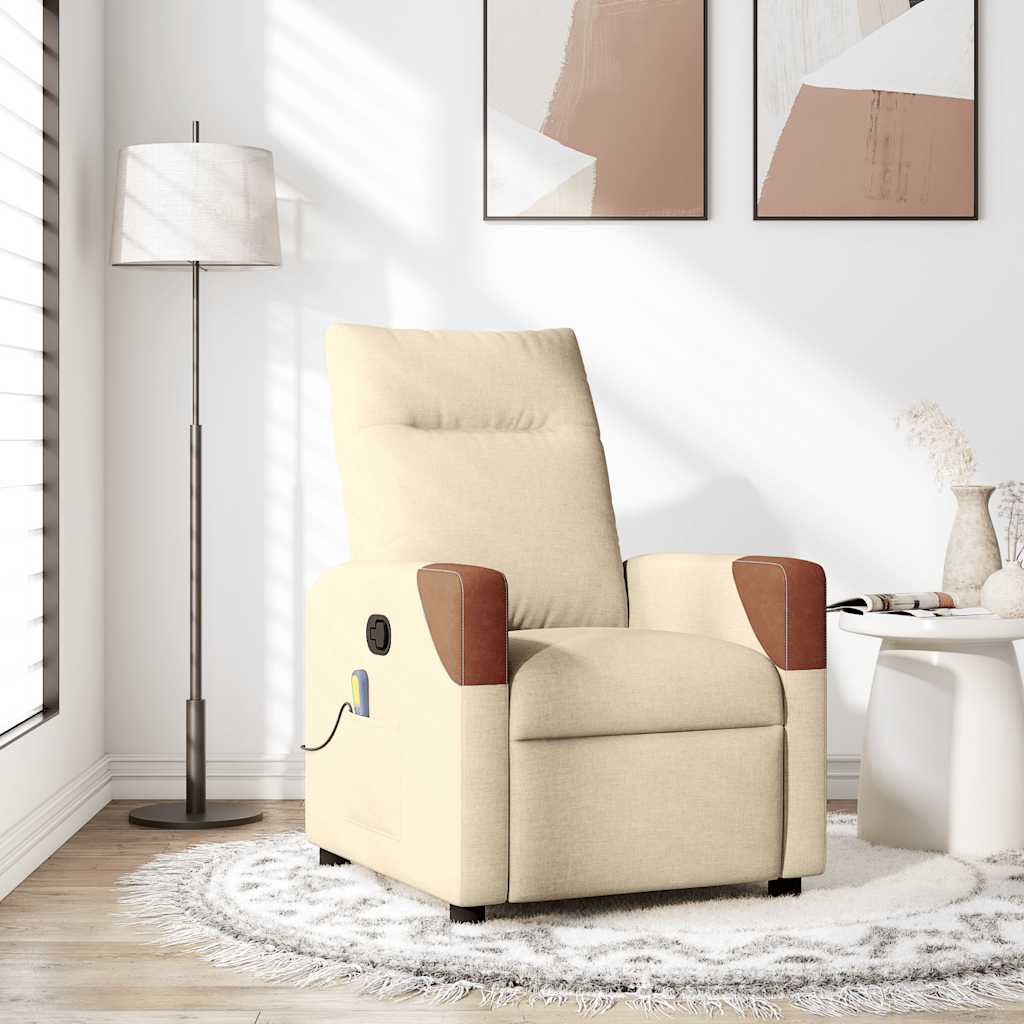 Fauteuil de massage inclinable Crème Tissu Fauteuils vidaXL