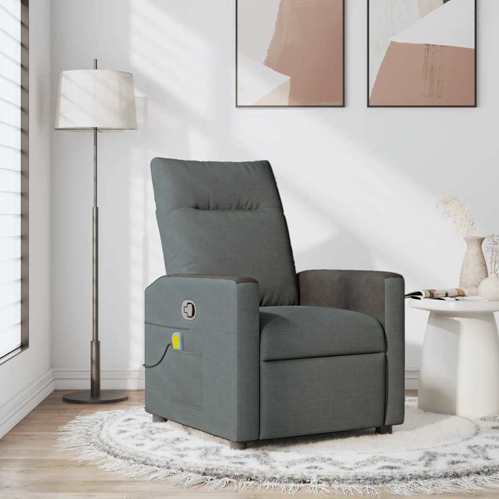 Fauteuil de massage inclinable Gris foncé Tissu Fauteuils vidaXL