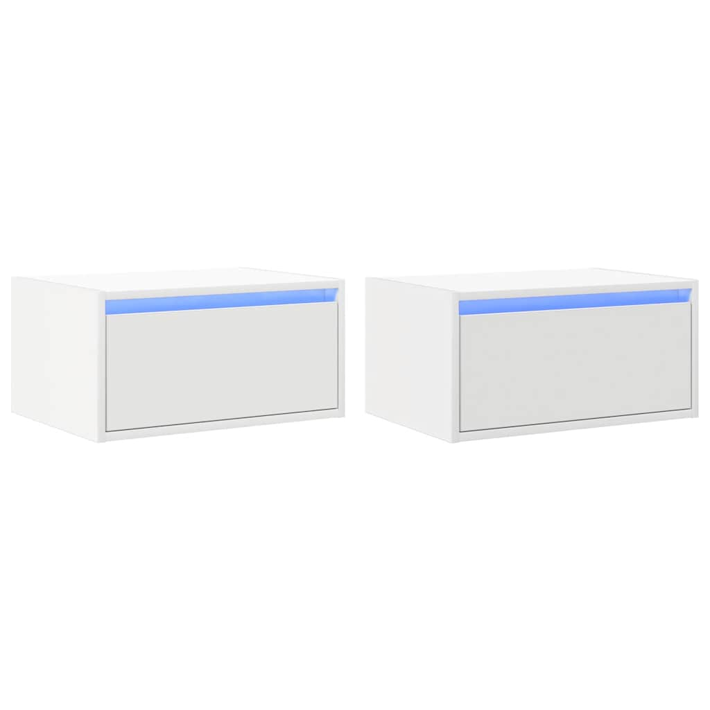 Tables de chevet murales avec lumières LED 2 pcs blanc Meubles TV vidaXL