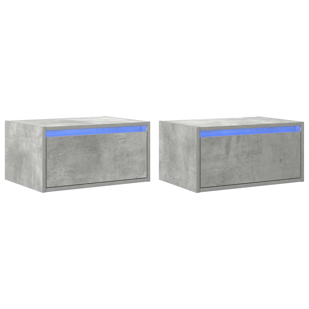 Tables de chevet murales avec lumières LED 2 pcs gris béton Meubles TV vidaXL