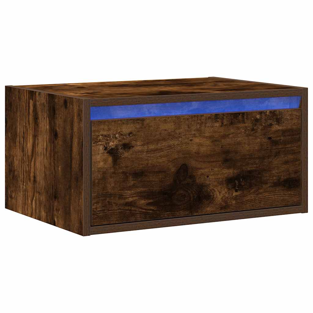 Table de chevet murale avec lumières LED chêne fumé Meubles TV vidaXL