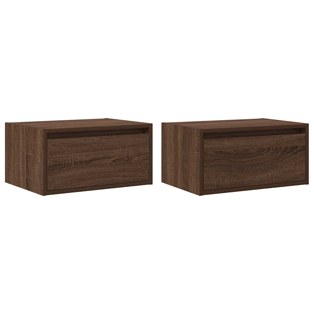 Tables de chevet murales avec lumières LED 2 pcs chêne marron Meubles TV vidaXL