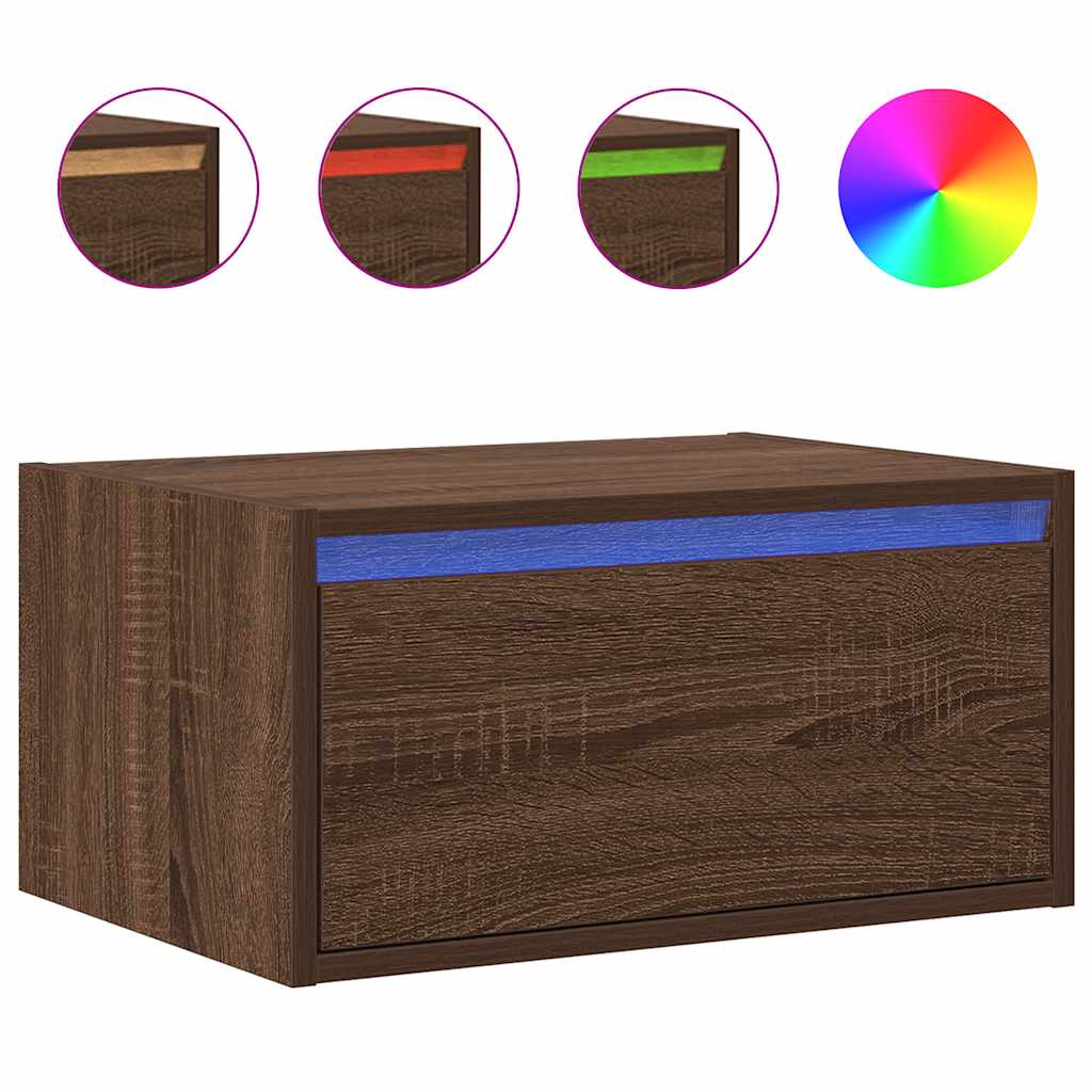 Tables de chevet murales avec lumières LED 2 pcs chêne marron Meubles TV vidaXL