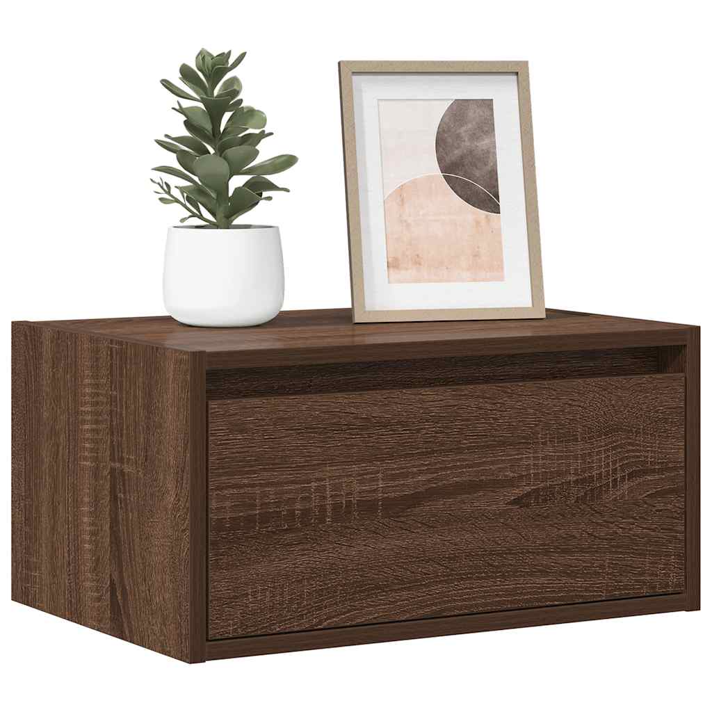 Tables de chevet murales avec lumières LED 2 pcs chêne marron Meubles TV vidaXL