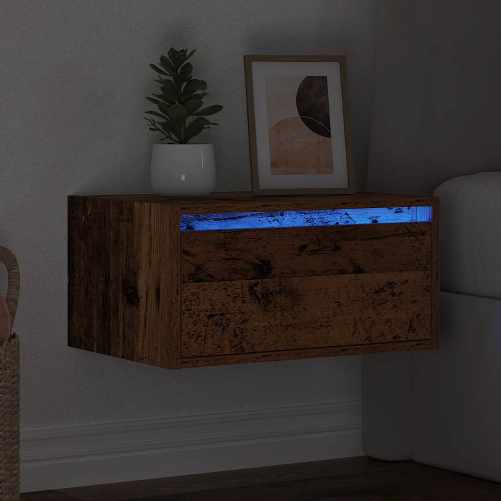 Table de chevet murale avec lumières LED vieux bois Meubles TV vidaXL