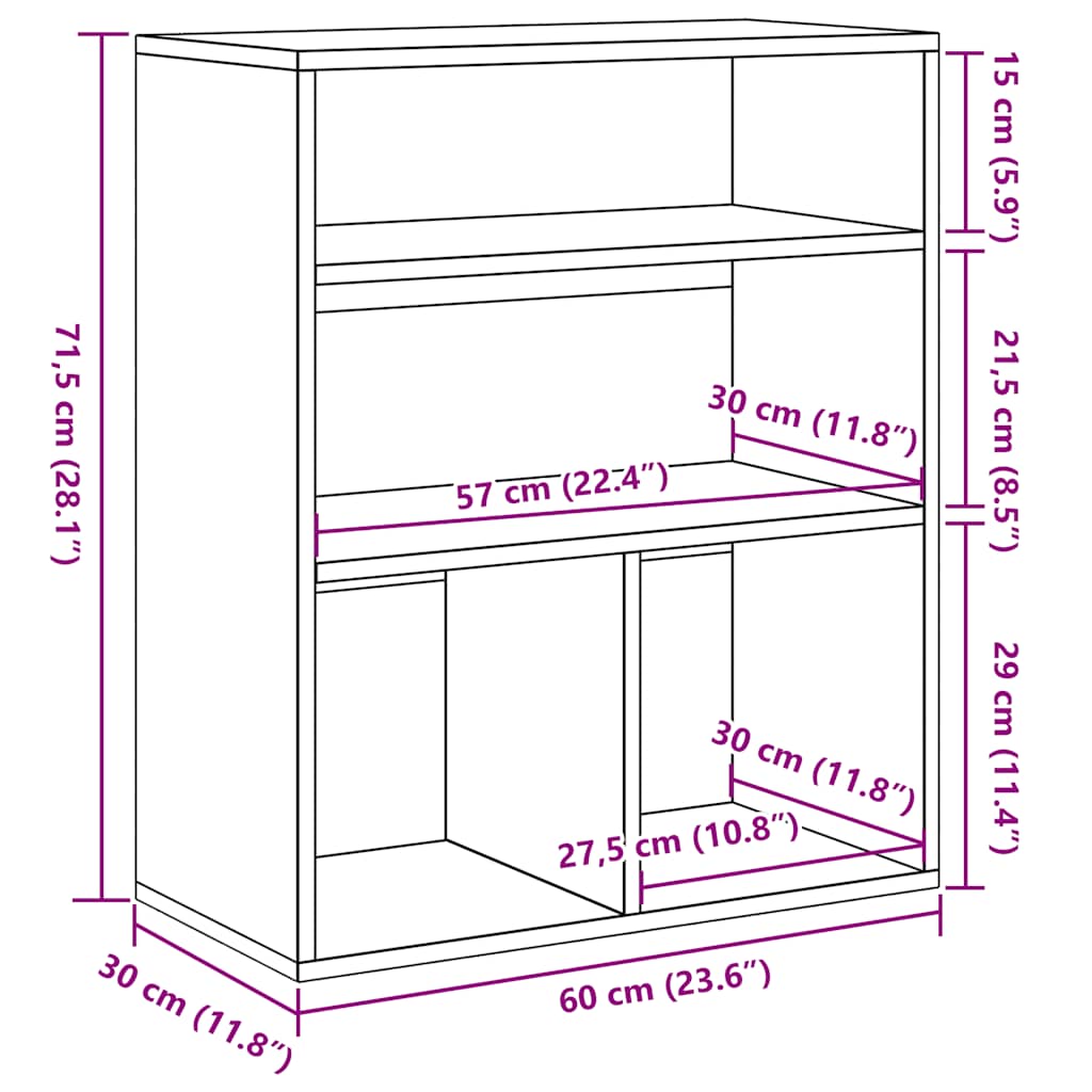 Bibliothèque gris béton 60x30x71,5 cm bois d'ingénierie Bibliothèques vidaXL