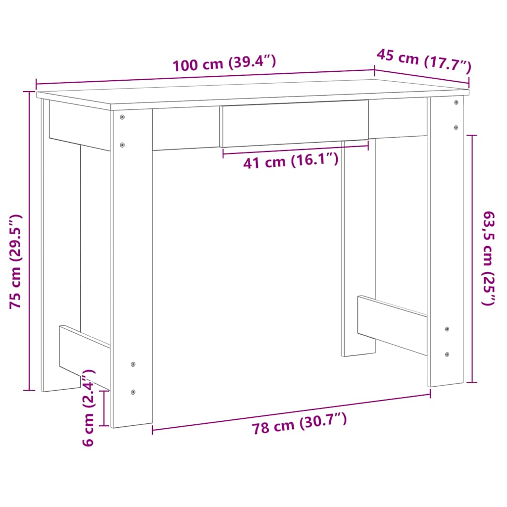 Bureau noir 100x45x75 cm bois d'ingénierie Bureaux vidaXL