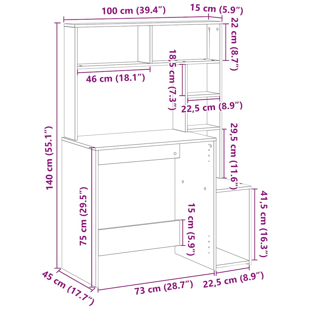 Bureau avec étagères noir 100x45x140 cm bois d'ingénierie Bureaux vidaXL   