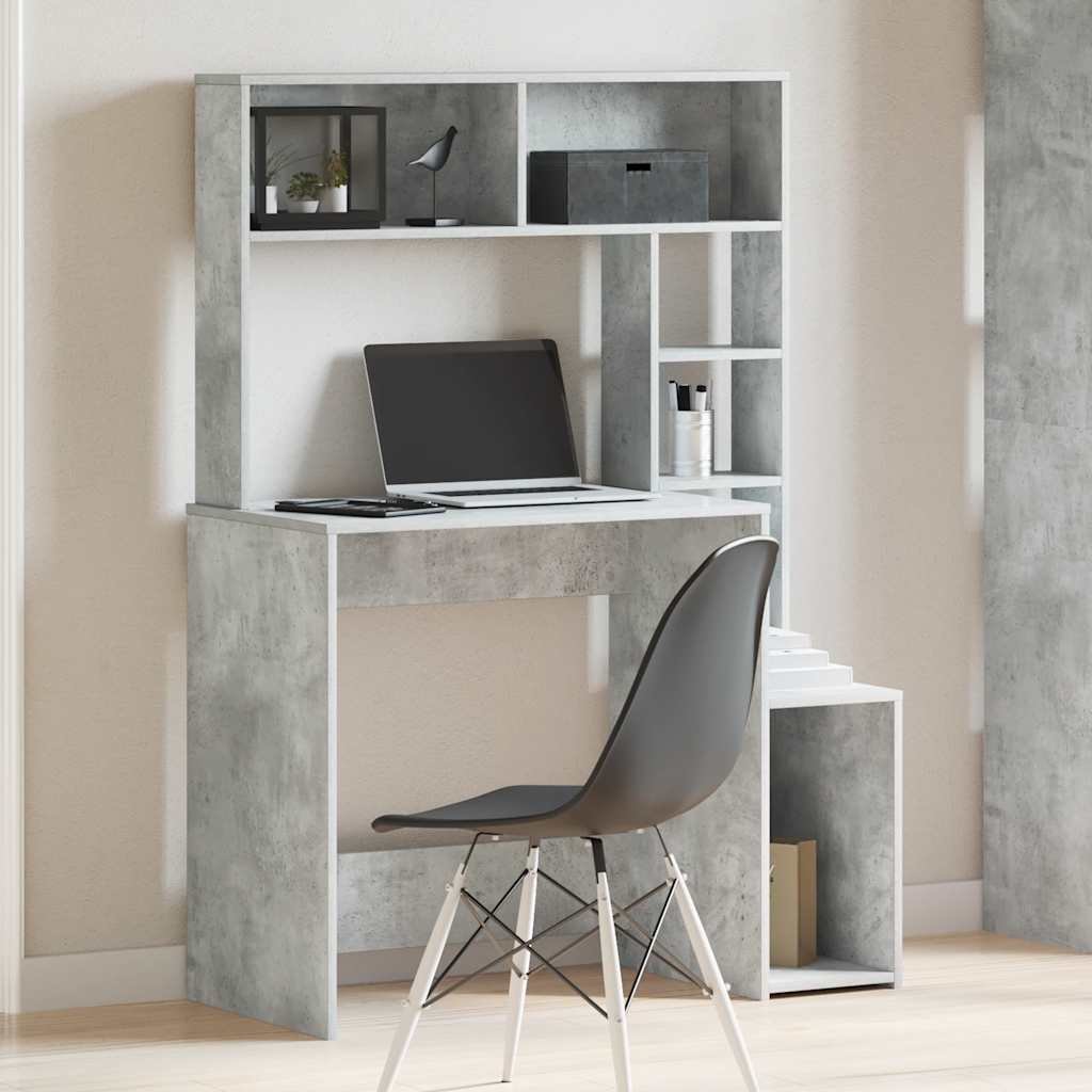 Bureau avec étagères gris béton 100x45x140 cm bois d'ingénierie Bureaux vidaXL   