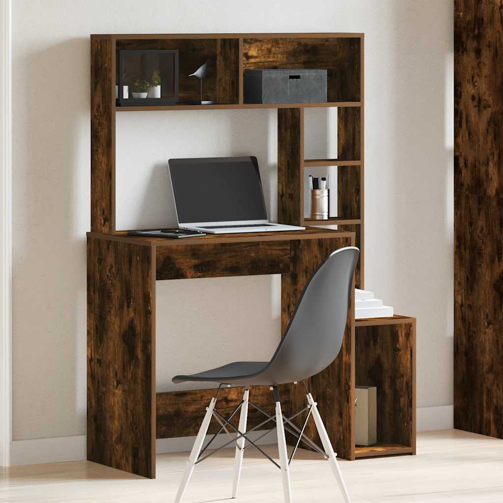 Bureau avec étagères chêne fumé 100x45x140 cm bois d'ingénierie Bureaux vidaXL   