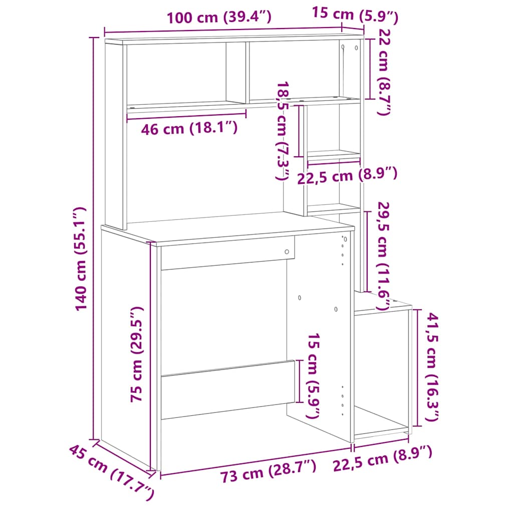 Bureau avec étagères sonoma gris 100x45x140cm bois d'ingénierie Bureaux vidaXL   