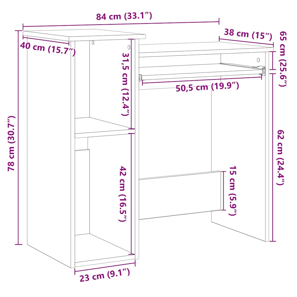 Bureau avec étagères blanc 84x40x78 cm bois d'ingénierie Bureaux vidaXL