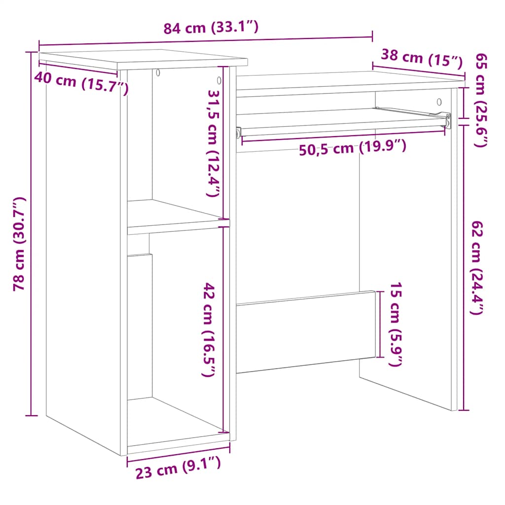 Bureau avec étagères noir 84x40x78 cm bois d'ingénierie Bureaux vidaXL