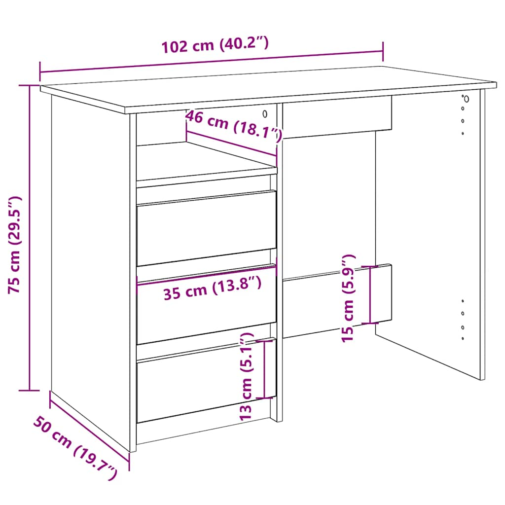 Bureau chêne sonoma 102x50x75 cm bois d'ingénierie Bureaux vidaXL   