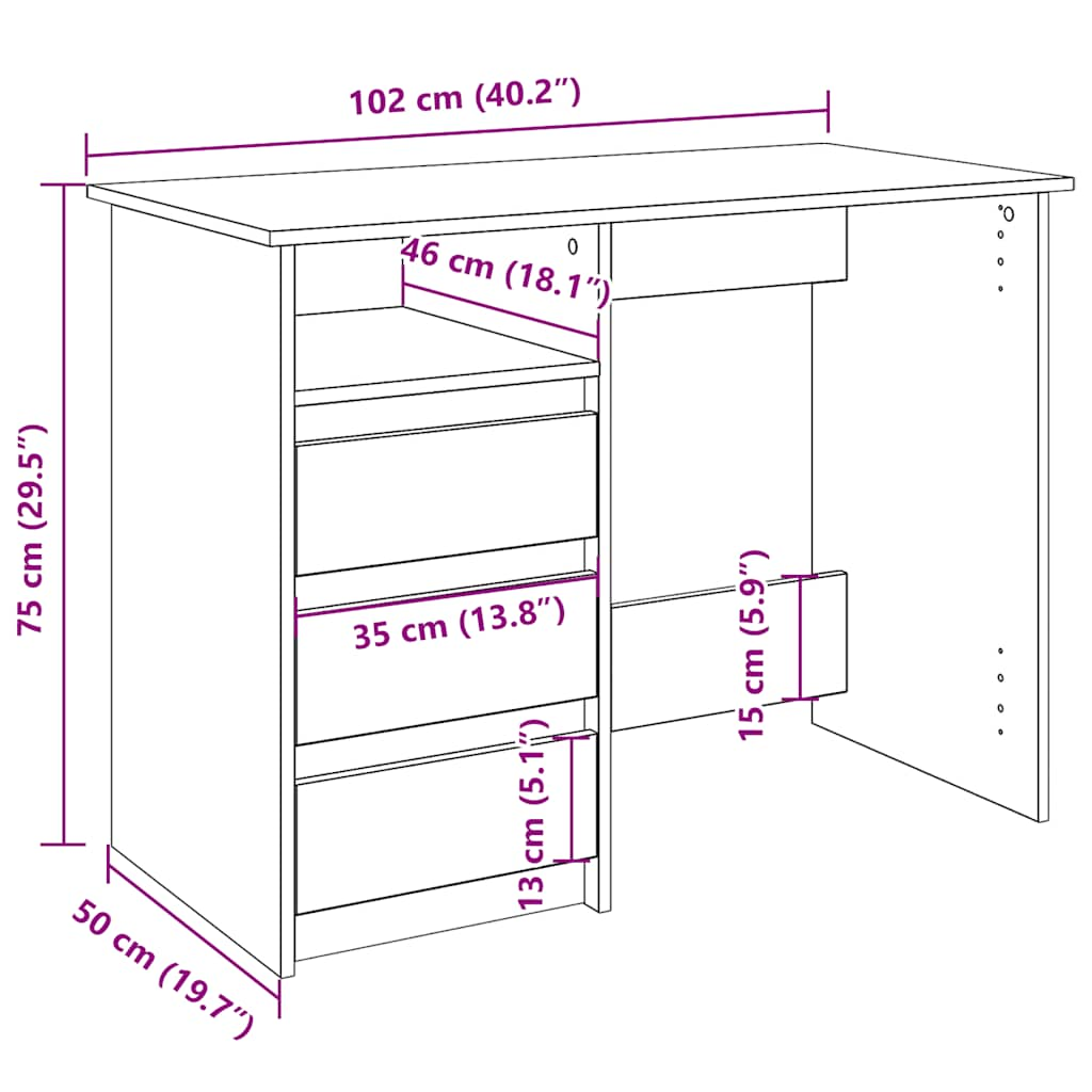 Bureau sonoma gris 102x50x75 cm bois d'ingénierie Bureaux vidaXL   