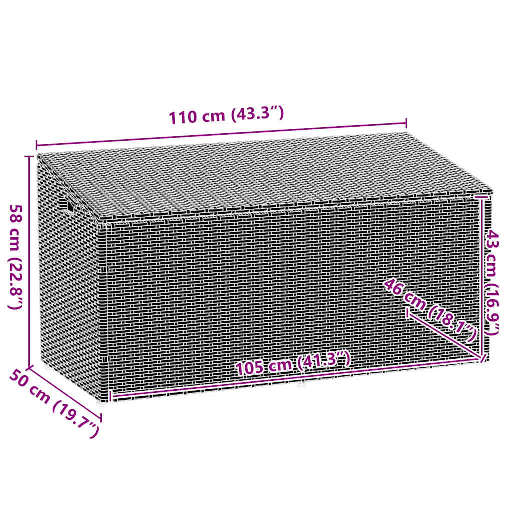 Boîte de rangement de jardin marron 110x50x58 cm résine tressée Coffres de jardin vidaXL