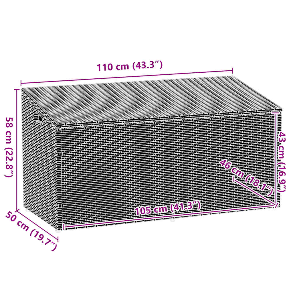 Boîte de rangement de jardin gris 110x50x58 cm résine tressée Coffres de jardin vidaXL