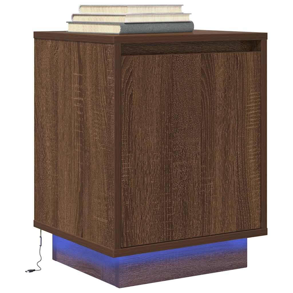 Table de chevet avec lumières LED chêne marron 38x34x50 cm Tables de chevet vidaXL