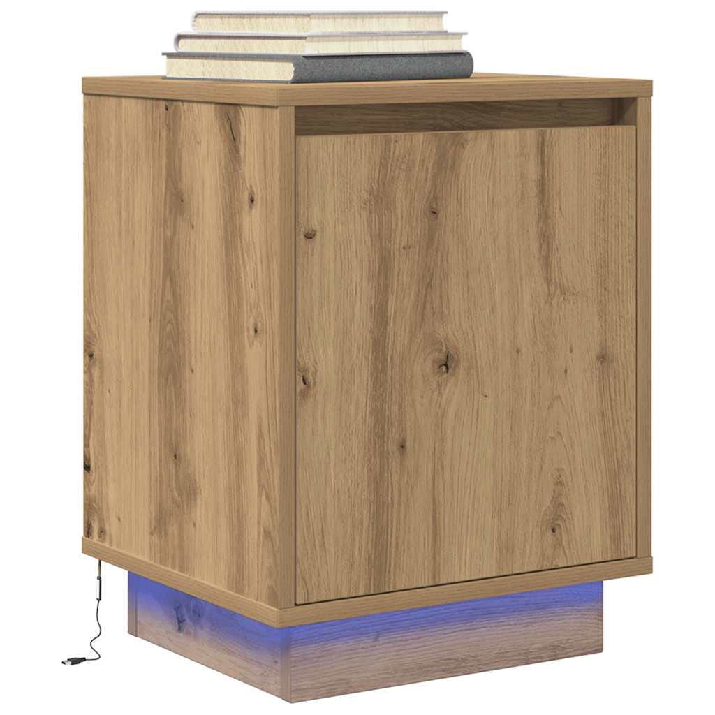 Armoire de chevet et lumières LED chêne artisanal 38x34x50 cm Tables de chevet vidaXL