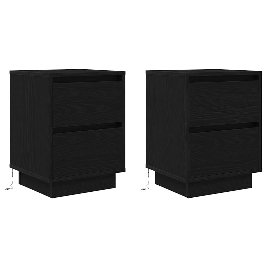 Tables de chevet avec lumières LED 2 pcs noir 38x34x50 cm Tables de chevet vidaXL