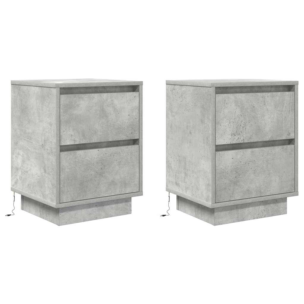 Tables de chevet avec lumières LED 2 pcs gris béton 38x34x50 cm Tables de chevet vidaXL