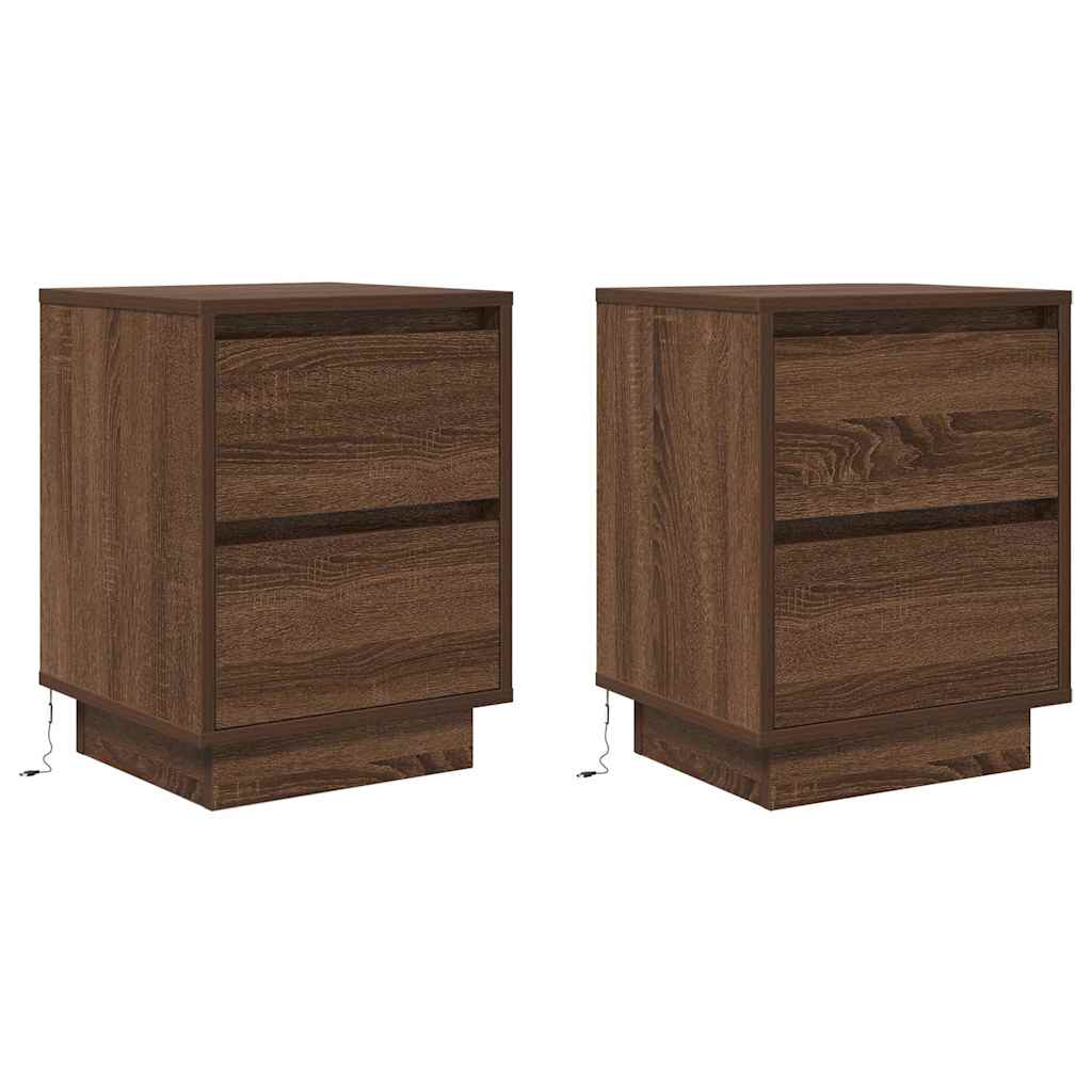 Tables de chevet avec lumières LED 2pcs chêne marron 38x34x50cm Tables de chevet vidaXL