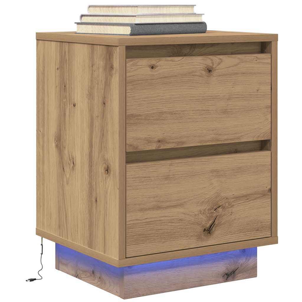 Armoire de chevet et lumières LED chêne artisanal 38x34x50 cm Tables de chevet vidaXL