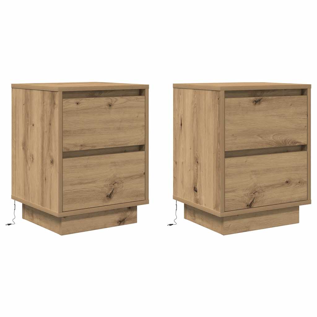 Armoires de chevet lumières LED 2pcs chêne artisanal 38x34x50cm Tables de chevet vidaXL