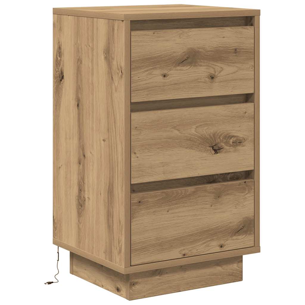 Armoire de chevet et lumières LED chêne artisanal 38x34x65 cm Tables de chevet vidaXL