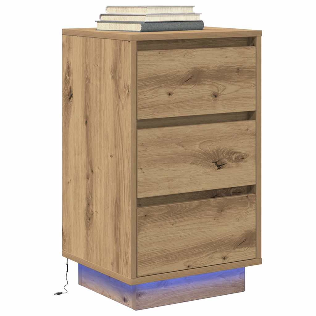 Armoire de chevet et lumières LED chêne artisanal 38x34x65 cm Tables de chevet vidaXL