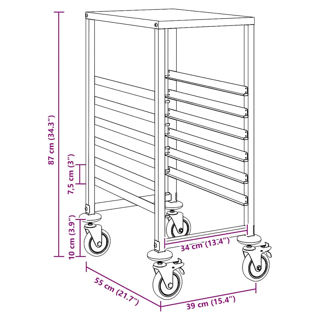 Chariot à plateaux 6 bacs GN 39x55x87 cm acier inoxydable Dessertes vidaXL