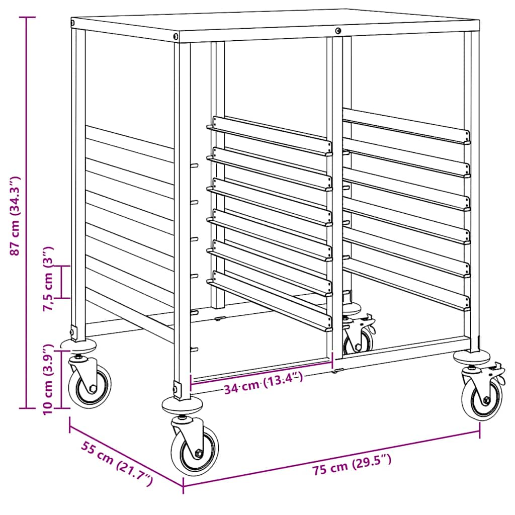 Chariot à plateaux 12 bacs GN 75x55x87 cm acier inoxydable Dessertes vidaXL