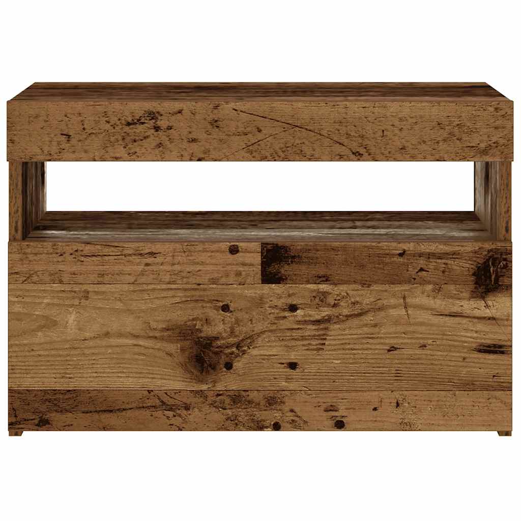 Table de chevet avec lumières LED vieux bois bois d'ingénierie Tables de chevet vidaXL