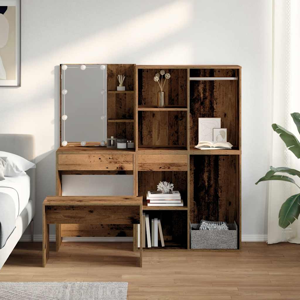 Ensemble de coiffeuse avec LED vieux bois bois d'ingénierie Ensembles de meubles pour chambre vidaXL