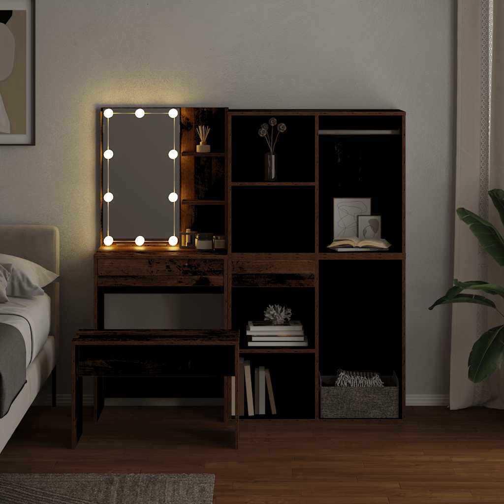 Ensemble de coiffeuse avec LED vieux bois bois d'ingénierie Ensembles de meubles pour chambre vidaXL