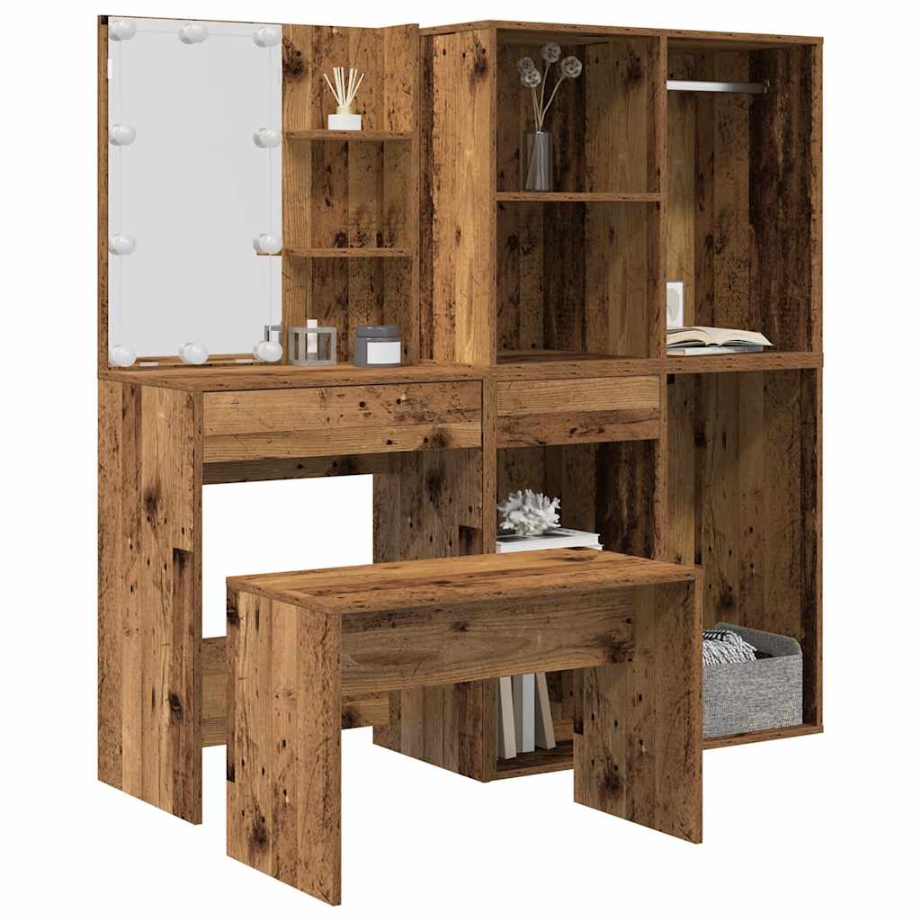 Ensemble de coiffeuse avec LED vieux bois bois d'ingénierie Ensembles de meubles pour chambre vidaXL