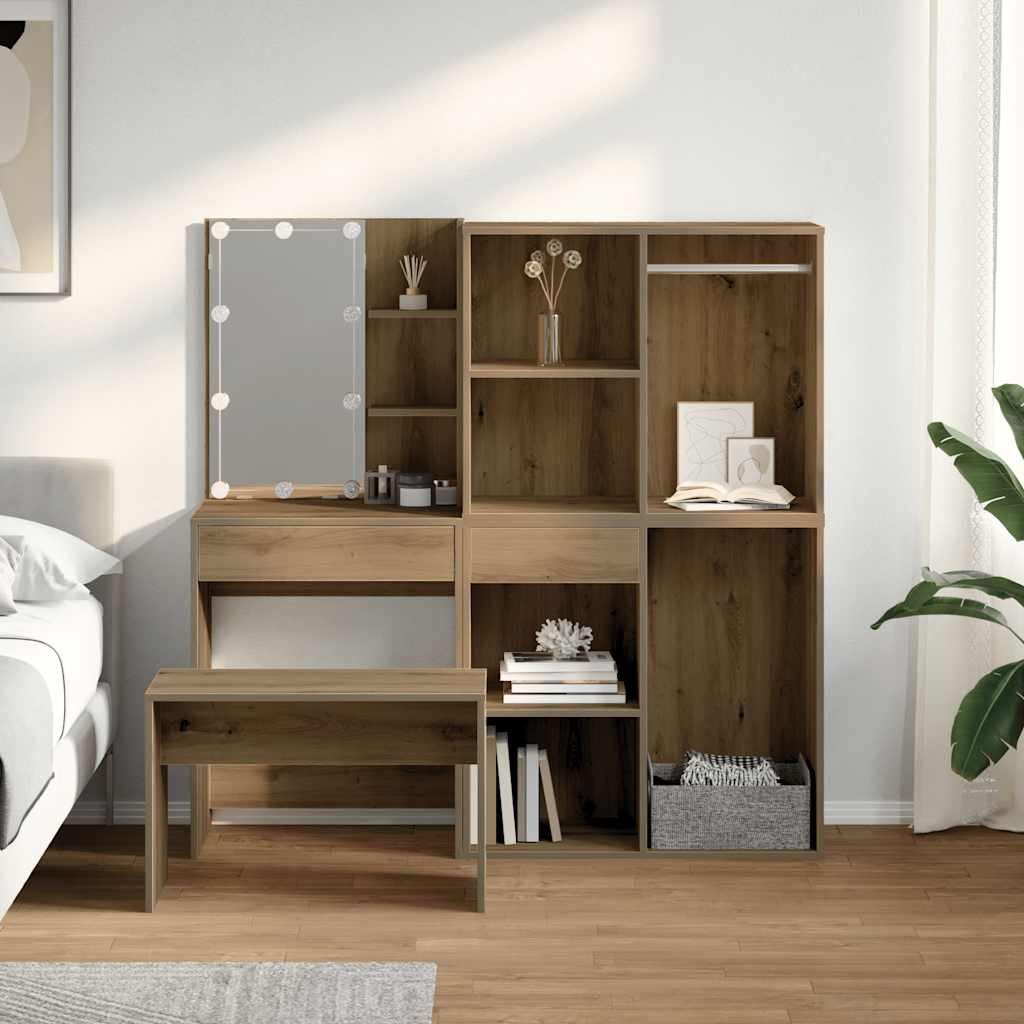 Ensemble de coiffeuse avec LED chêne artisanal bois ingénierie Ensembles de meubles pour chambre vidaXL