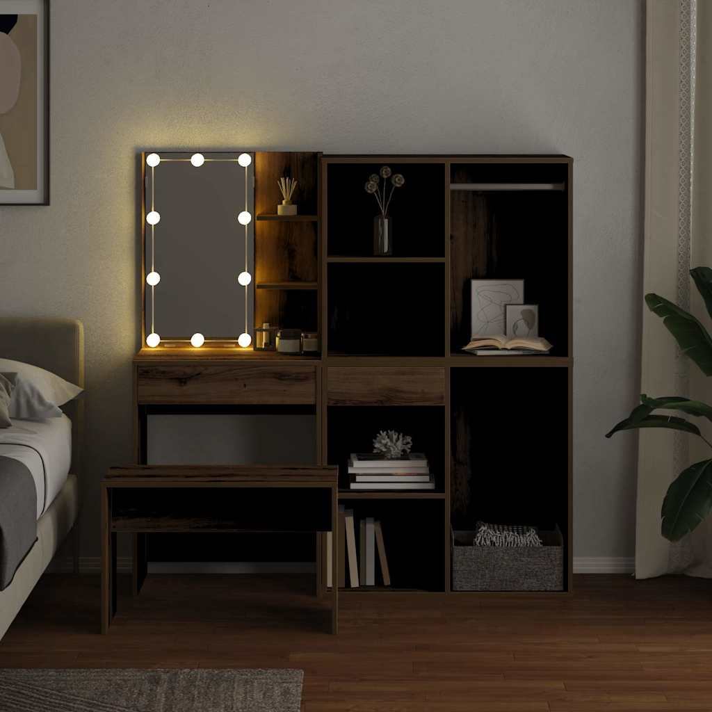 Ensemble de coiffeuse avec LED chêne artisanal bois ingénierie Ensembles de meubles pour chambre vidaXL