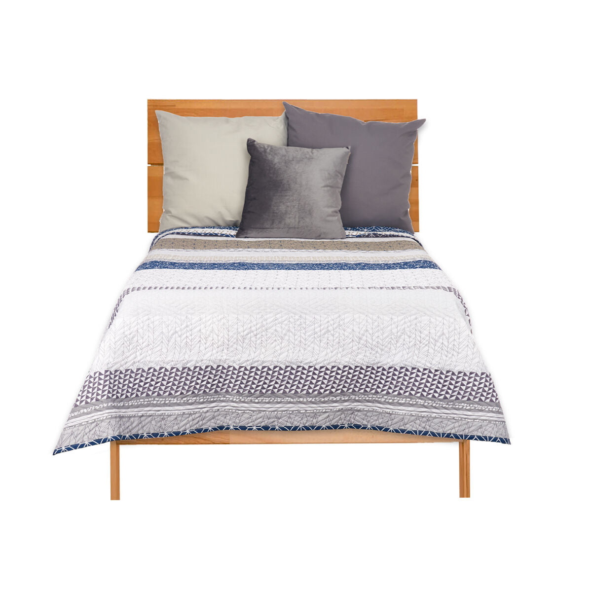 Reversible Bedspread 180 x 260 cm Hexagonal Blue White Grey (6 Units)