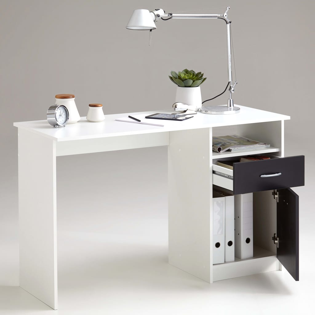FMD -Büro mit 1 Schublade 123 x 50 x 76,5 cm weiß und schwarz