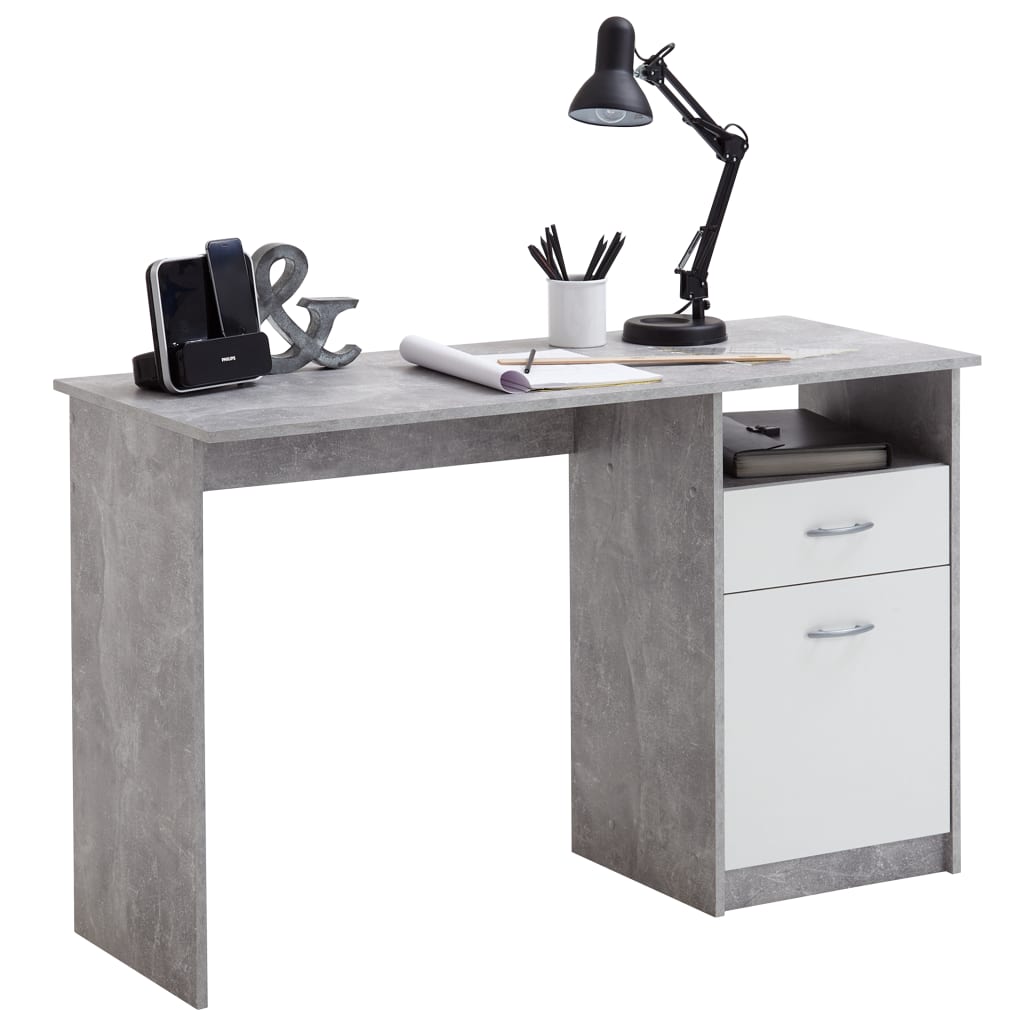 FMD -Büro mit 1 Schublade 123 x 50 x 76,5 cm Beton und Weiß