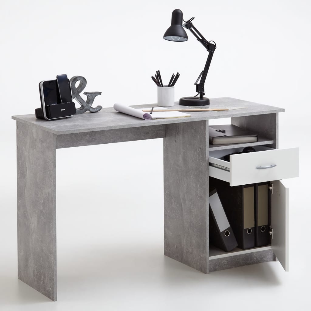 FMD Office with 1 drawer 123 x 50 x 76.5 cm concrete and white