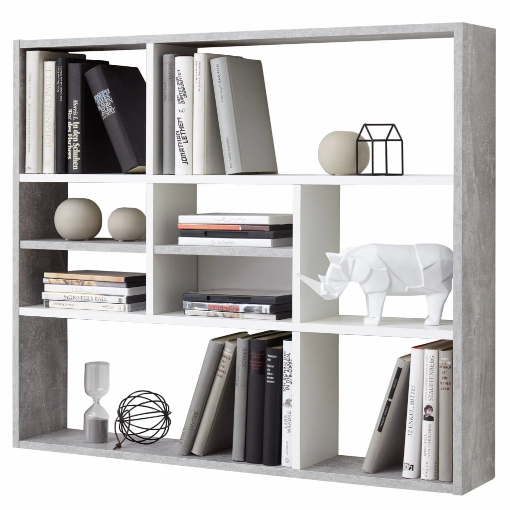 FMD Wall shelf with 9 concrete gray compartments