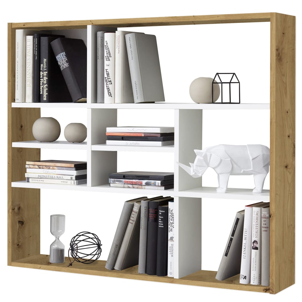FMD Mural shelf with 9 ancient and white oak compartments