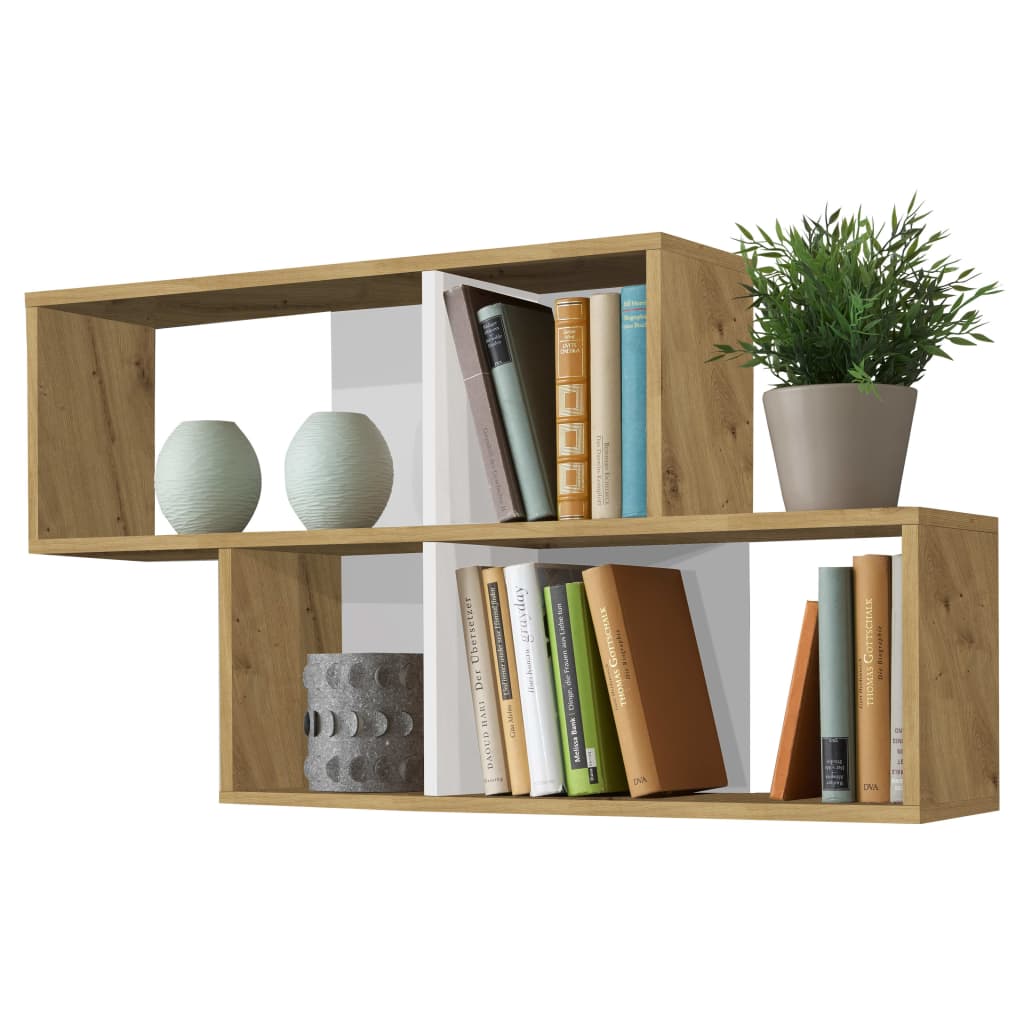 FMD Wall shelf with 4 brilliant oak and white compartments