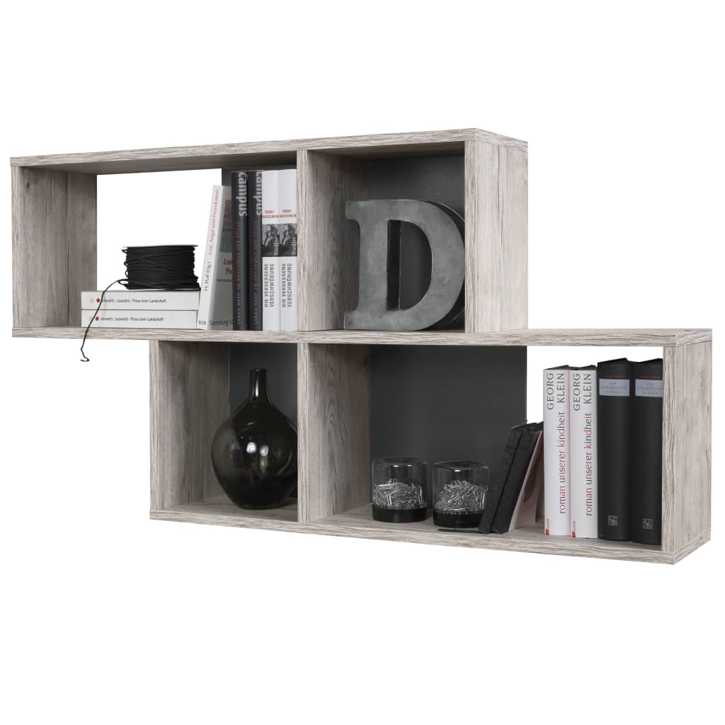 FMD Wall shelf with 4 sand oak compartments